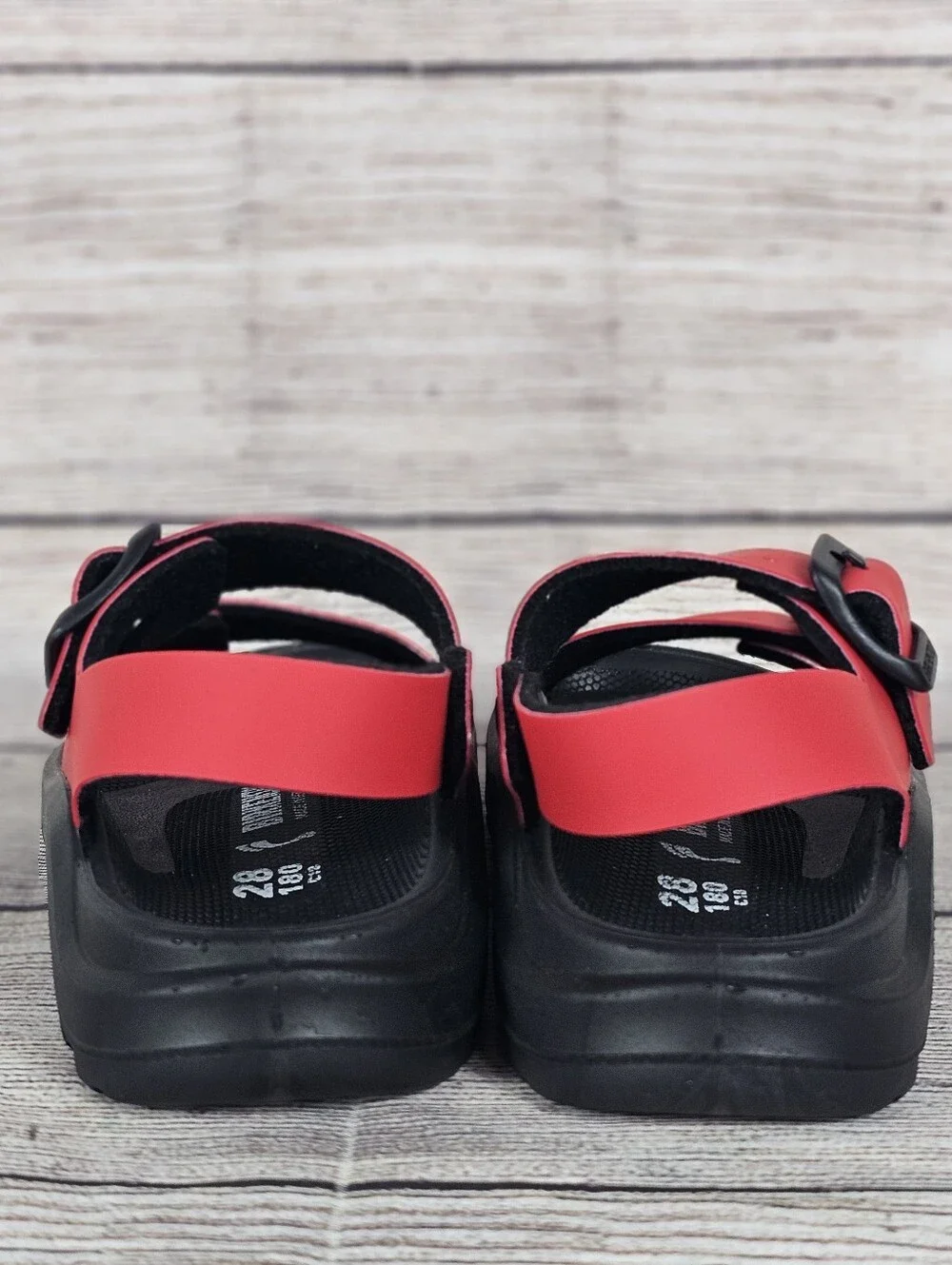 Birkenstock Mogami Birko-Flor RED Black Buckle Kid's Sandals NWOB